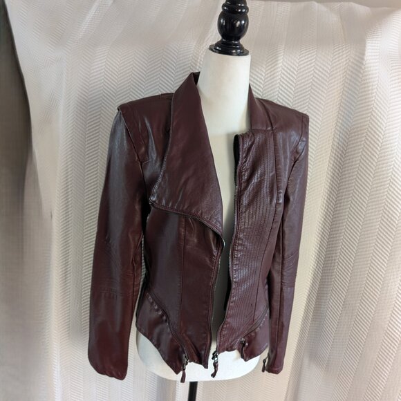 BlankNYC Faux Leather Moto Jacket NWOT Burgundy Oxblood Medium Biker - Picture 1 of 12
